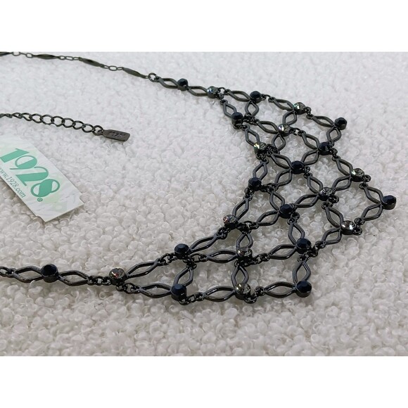 1928 Black & Silver Rhinestone Collar / Bib Necklace 16-19 in NWT - Picture 8 of 9